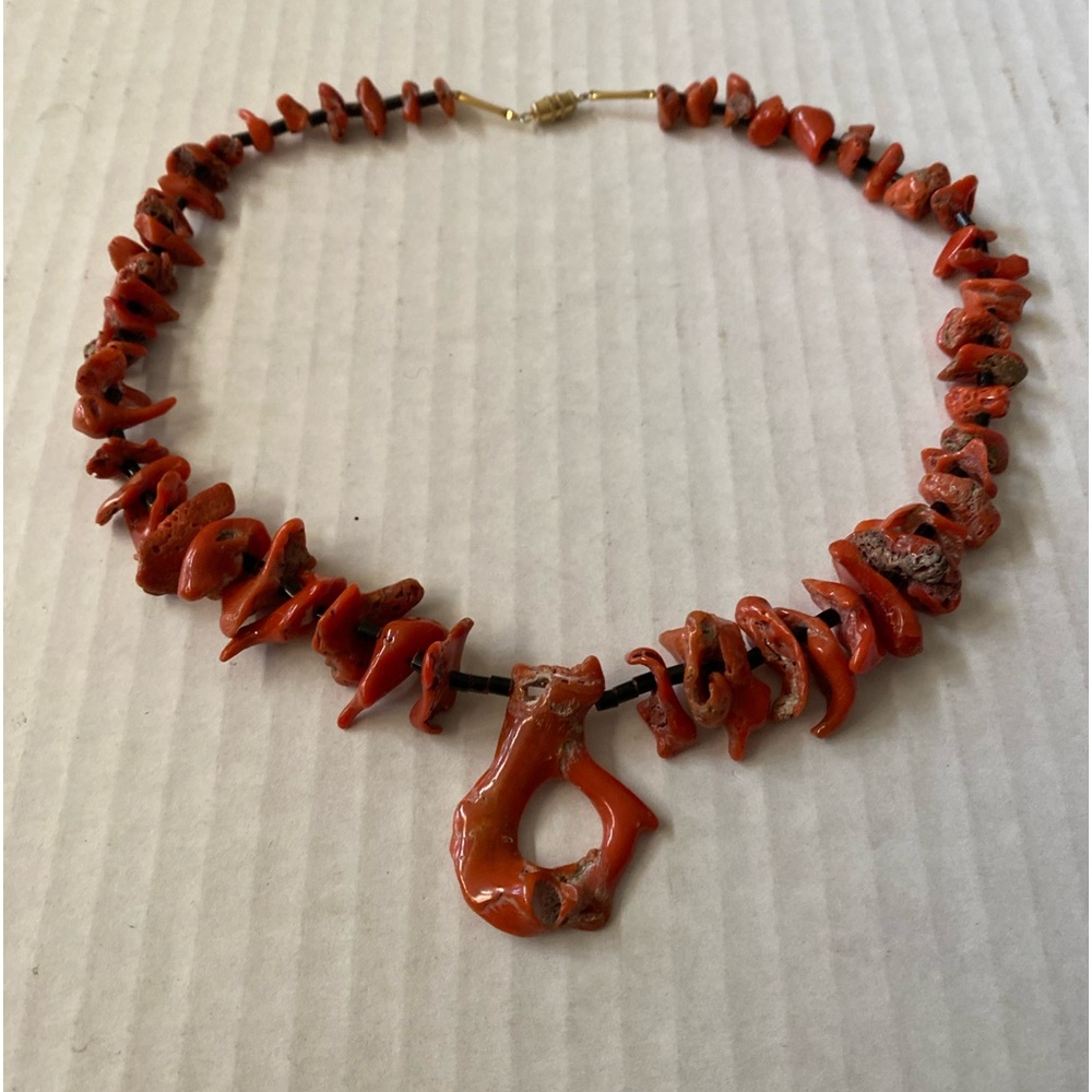 Rare Old Pawn Red Orange Coral with Heishi Necklace - Picture 2 of 9